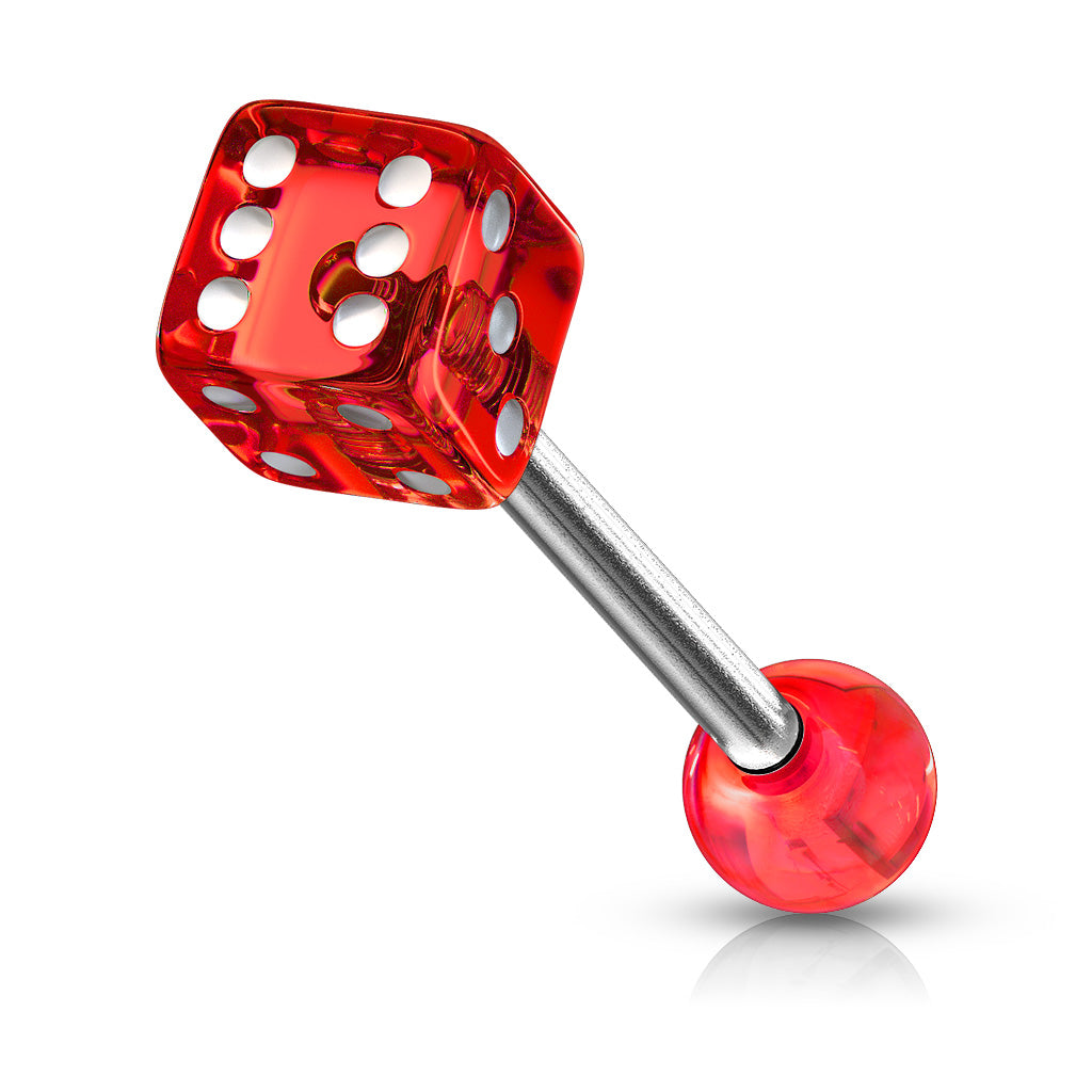 14G Barbell Acrylic Dice Tongue Ring (16mm)